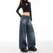 Vintage High-Waisted Flared Jeans – 90s Retro Denim Wide-Leg Pants – Distressed Washed Blue Y2K Streetwear _ecoleips.com