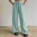 Women's Casual Wide Leg Pants With Pockets, Textured Fabric High Waist Pull String Trousers, Comfortable Daily Wear Lounge Pants_ecoleips.com