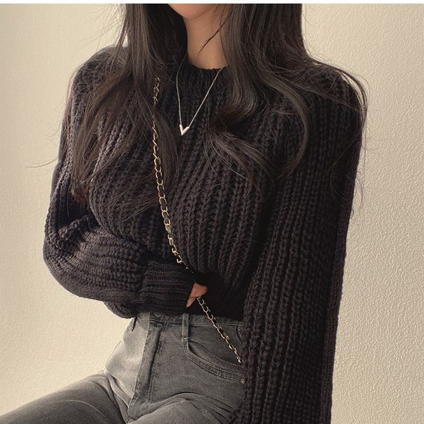 Oversized Bubble Sleeve Sweater – Soft & Cozy Knit Top For Women (Oversized Fit, Fluffy Texture, Pink/Beige/Black, Fall/Winter Essential)_ecoleips.com