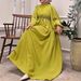 Modest Evening Dress Middle Eastern Ethnic Style Muslim Dress Lace Trimmed Lantern Sleeve Fitted Waist Bestseller Women's Clothing_ecoleips.com