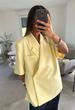 Women's Oversized Short Sleeve Blazer, Casual Loose Fit Lapel Suit Jacket, Elegant Solid Yellow Lightweight Outerwear, Daily Office Streetwear, Breath_ecoleips.com
