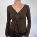 American Retro Style Solid Color V-neck Long-sleeve T-shirt For Women With Irregular Pleats, Slim Fit And_ecoleips.com