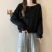 European American Style Solid Color Hoodless Long-sleeve Sweatshirt Women, Loose Slimming, Thin, One-shoulder Short Top_ecoleips.com
