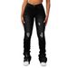 High-Waisted Layered Denim Flared European And American INS Trend Slim Fit Ripped Slimming Women's Straight-Leg Pants_ecoleips.com