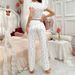 Women's Clothing Home Clothes Printed Heart V Neck Short Sleeved Pajamas Long Pants Two Piece Suit_ecoleips.com