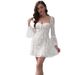 European And American Women's Fashion 2026 Summer New Style INS Elegant Lace Square Neck Slightly Flared Sleeves_ecoleips.com
