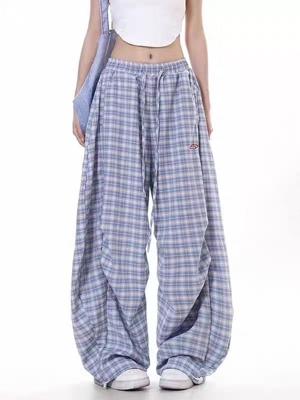 American Blue Curved Knife Checkered For Children In Spring Summer 2025, Loose And Lazy, With A Drooping Feeling, Wide_ecoleips.com