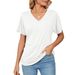 2026 European And American Cross-Border Trade Summer New Casual Pullover V-Neck Solid Color Loose T-Shirt Women's_ecoleips.com