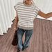 Summer Striped Knitted Vest Top for Women Loose Fit round Neck Korean Style Casual Versatile T-Shirt_ecoleips.com