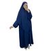 New Dubai Women's Solid Color Batwing Sleeve Loose Robe With Hijab Two-Piece Dress P105_ecoleips.com