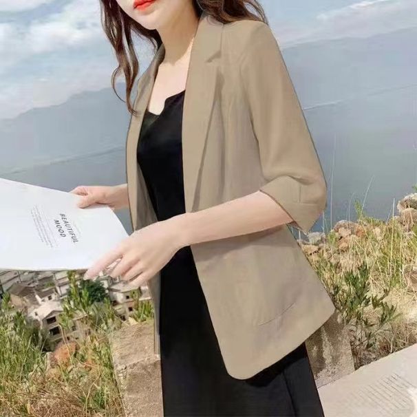 Women's Clothing Women's Linen Blazer Thin Style Summer Sun Protection Casual British White Black Outerwear_ecoleips.com