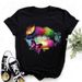 European And American Clothing, Simple Casual Colorful Lip Print Short-sleeve Women's T-shirt For Summer_ecoleips.com
