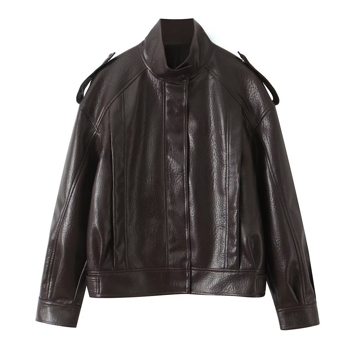 Oversized PU Leather Jacket For Women Streetwear Essential With Drop Shoulder & Zip Details (S-L, Matte Black/Chestnut, Unisex Street Style)_ecoleips.com