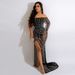 Women's Clothing Sexy Hot Diamond Wrapped Chest See Through Side Opening Slim Fit Floor Length Dress Nightclub_ecoleips.com