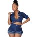 Women's Stylish Denim Two-Piece Set Boho Chic Outfit with Fringe Detail Cropped Fit Distressed Comfortable And Breathable_ecoleips.com