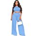 Women's Clothing Fashion Navel Baring Solid Color Wide Leg Pants Two Piece Suit_ecoleips.com