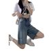 Women's High Waist Distressed Denim Shorts - Summer Blue Ripped Casual Boho Shorts With Stretch Mid-Length Loose Fit Capri Pants For Women_ecoleips.com