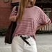 Diyun European And American Vacation Casual Style Simple Striped Short-Sleeve T-Shirt Women's Clothing 2026 Summer_ecoleips.com