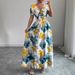 Women's Floral Print Casual Long Dress European American Style Summer Puff Sleeve V Neck Flutter Sleeve_ecoleips.com