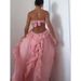 Women's French Style 3D Floral Ruffle & Irregular Hem Tube Top Dress_ecoleips.com