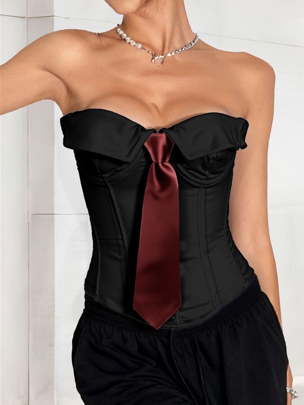 Aria Basics Aria Basics Cross-border Independent Website Ins European And American Style Sexy Hot Girl Strapless Tie Pure Desire Solid Color_ecoleips.com