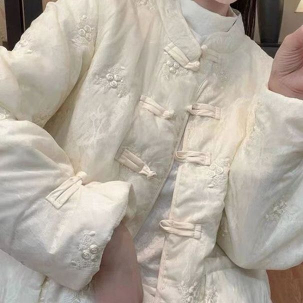 girl Peachy Elegant Cotton Coat For Women, New Chinese Style Handmade Button, High-end Padded Thickened Warm Winter Jacket_ecoleips.com