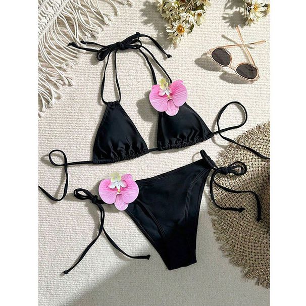 2025 New European And American Bikini Ladies Sexy Lace-up Three-point Flower Split Swimsuit_ecoleips.com