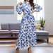 Floral Print Muslim Abaya Dress With Stand Collar, Ruffle Trim, Waist Tie & Elegant Long Sleeves_ecoleips.com