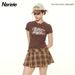 HeyHenry Summer Ruffled Slim Fit Printed round Neck T-Shirt Street Style Niche Hot Girl Top_ecoleips.com