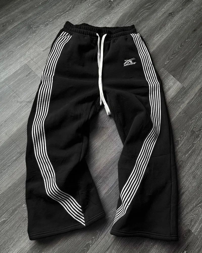 Fashion Brand American Hip Hop Casual Sports Pants Men And Women Personality Street Loose Straight Side Striped Sweatpants Trousers Cross Border_ecoleips.com