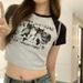 American-sty Spicy Girl Patchwork Short T-shirt With Cute Cat Print, Casual Summer Slim-fit Round-neck Ins Top_ecoleips.com