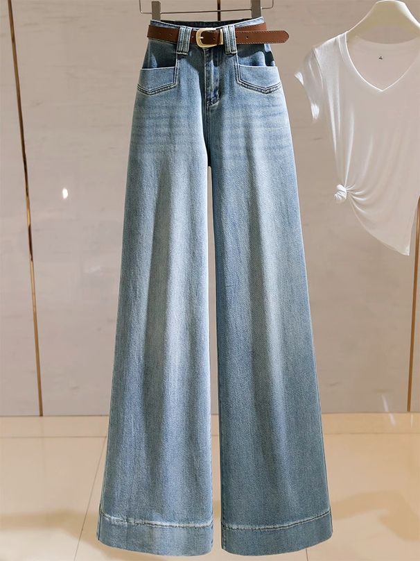 Women's Clothing Light Blue High Waist Wide Leg Jeans For Women Spring New Loose Straight Slim Drape Mopping Flared Pants_ecoleips.com