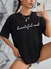 Women's Casual Black Loose Fitting T-Shirt round Neck Short Sleeve Letter Print Simple Sports Top European American Style_ecoleips.com