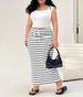 2026 New Summer European And American Cross-Border Plus Size Women's Striped Knit Simple Pocket Slim Fit Bodycon_ecoleips.com