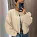 Women's Autumn/Winter Baseball Jacket Bomber Style Round Neck Drop Shoulder Lantern Sleeve Zipper Cardigan Streetwear_ecoleips.com