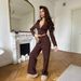 Women's Sexy Two Piece Set Solid Color Long Sleeved Zipper Cardigan And Lace Up Trousers Casual_ecoleips.com