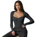 's Best-selling Elegant Goddess-style Long-sleeve Base Shirt, Fashionable Slim-fit T-shirt, Y2K Square-neck Pure_ecoleips.com