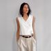 Women's Clothing Temperament White Sleeveless Shirt Women Design Lace Up V Neck Vest Top_ecoleips.com