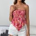 Women's Sleeveless Ruffle Wrap Bust Crop Top With Floral Print, Summer Fashion Off-Shoulder Blouse_ecoleips.com