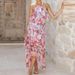 New 2026 Summer Layered Ruffle Edge Cake Long Dress Lady Casual Backless Beach Dress Sexy Halter Hollow Sleeveless Holiday Dress_ecoleips.com
