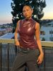 Women Y2K Vintage Pu Simple Basic Tank Top High Waist Skinny Shrunk Slash Cut Sleeveless Tops Versatile Noble Shirts_ecoleips.com
