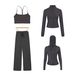Women's 4-Piece Stretch Outfit Set - Y-Neck Vest, Cropped Jacket, Hooded Jacket & Straight Leg Pants - Slim Fit Casual Wear (Multiple Colors)_ecoleips.com