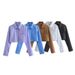 Verve YPFF Trendy Women's Fashion Turn-down Collar Long Sleeve Pocket Front Short Shirt Single-breasted Slim Fit Solid Color_ecoleips.com