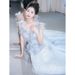 Ethereal Halter Neck Evening Gown Blue Tulle Dress for Women Sophisticated Elegant Style for Birthday Party Coming of Age Ceremony Annual Meeting_ecoleips.com