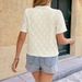 Women's Spring Summer V Neck Solid Color Casual Jacquard Shirt Lace Trimmed Cardigan Fashionable Sweet Top_ecoleips.com