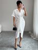 Elegant V-Neck Wrap Dress With Belt – Women’s Bodycon Midi Dress (Stretch & Wrinkle-Resistant) – Sophisticated Office & Evening Wear_ecoleips.com