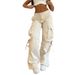 Women's Clothing Street Hottie Retro Straps Multi Pocket Overalls For Women Low Waist Loose Straight Tube Pleated Woven Long_ecoleips.com