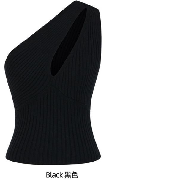 AP26080-26 Summer Hollow Out One-Shoulder Camisole Women, Slim Fit Sleeveless Knit Tank Top For Women_ecoleips.com