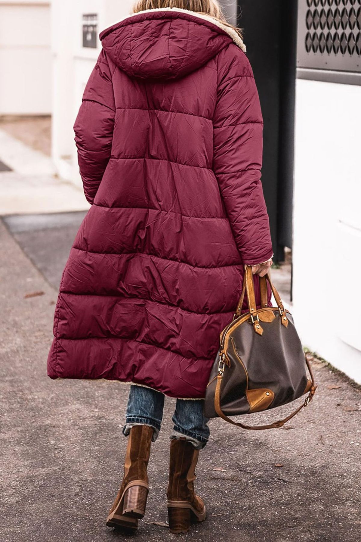 Women's Winter Warm Hooded Coat With Faux Fur Trim – Elegant A-Line Padded Jacket For Cold Weather_ecoleips.com