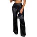 Women's Clothing Autumn New High Waist Light Black Brazilian Leather Flared Trousers_ecoleips.com